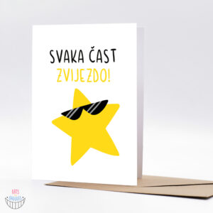 ilustrirana čestitka handmade sa žutom zvijezdom s natpisom svaka čast zvijezdo